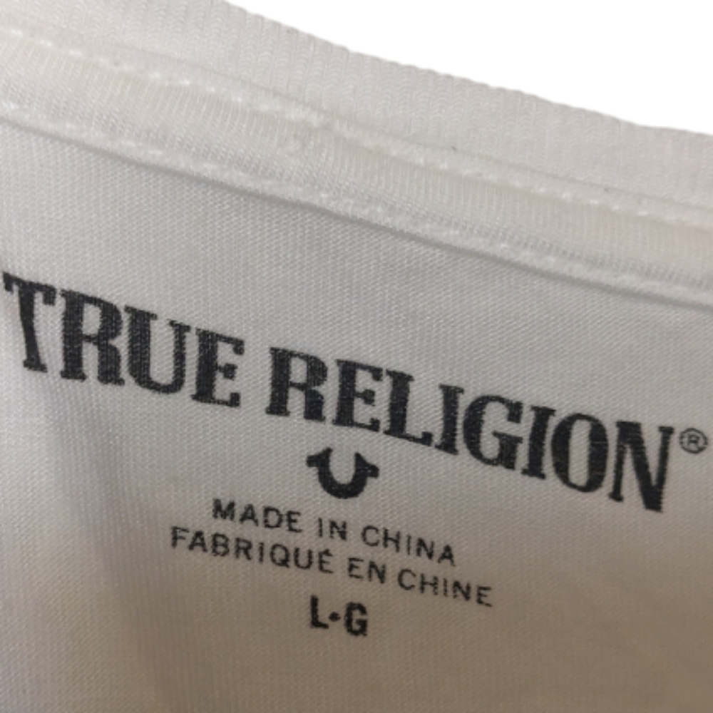 True Religion Women's White Graphic Logo T-Shirt, Size L ✨ - Picture 3 of 9